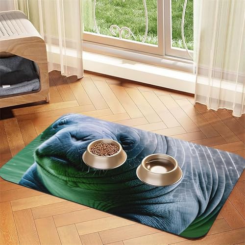 Seekuh Tiere Kalbdruck Haustier Futtermatte Hundematte für Futter und Wassernapf Hunde Wasserspender Matte Hunde Zubehör Seekuh Tiere Kalbdruck Haustier Futtermatte Hundematte für Futter und Wassernapf Hunde Wasserspender Matte Hunde Zubehör von DUWAA