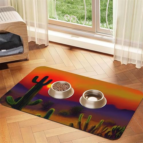 Sunset Kaktus in Wüste Druck Haustier Futtermatte Hundematte für Futter und Wasser Napf Hunde Wasserspender Matte Hunde Zubehör Sunset Kaktus in Wüste Druck Haustier Futtermatte Hundematte für Futter und Wasser Napf Hunde Wasserspender Matte Hunde Zubehör von DUWAA