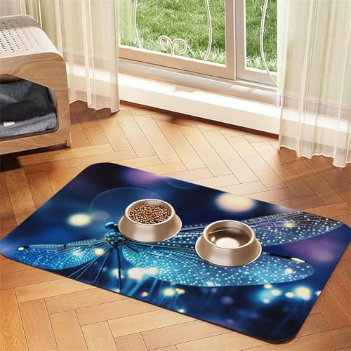 Tier-Futtermatte mit Galaxie-Libellen-Druck, Hundematte für Futter und Wassernapf, Wasserspender-Matte, Hundezubehör Tier-Futtermatte mit Galaxie-Libellen-Druck, Hundematte für Futter und Wassernapf, Wasserspender-Matte, Hundezubehör von DUWAA