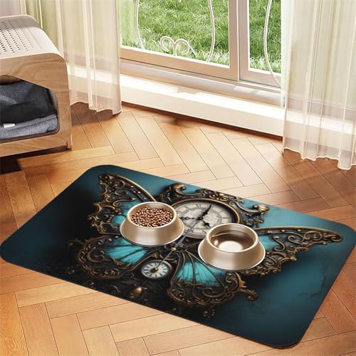 Uhr Schmetterling Druck Haustier Futtermatte Hundematte für Futter und Wassernapf Hunde Wasserspender Matte Hunde Zubehör von DUWAA