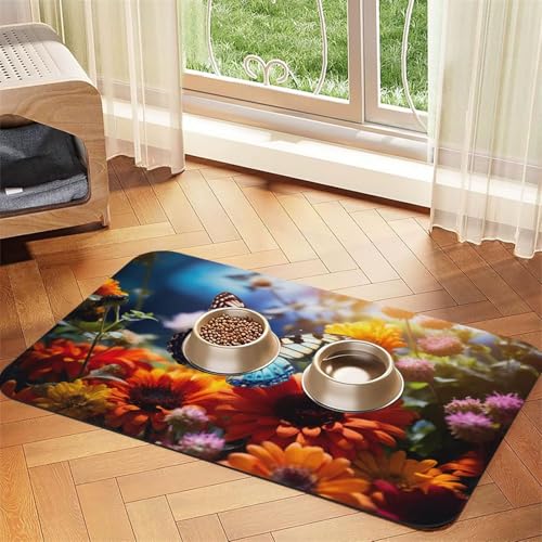 Vivid Colorful Garden1 Print Pet Feeding Mat Dog Mat for Food and Water Bowl Dogs Water Dispenser Mat Dogs Accessories von DUWAA
