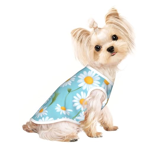 Weißes Gänseblümchen auf hellblauem Hintergrund, für den Sommer, Haustier-T-Shirt, dehnbar, für Katzen, Hunde, ärmelloses Tank-Top, Hundeweste von DUWAA