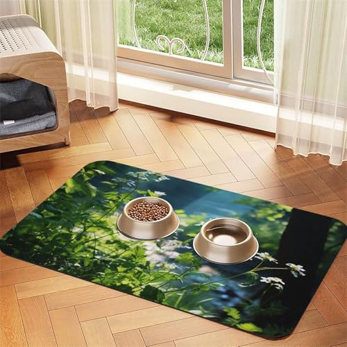 Wildblumen, Vögel, Blätter, Zweige, 2 Aufdruck, Haustier-Futtermatte, Hundematte für Futter und Wassernapf, Wasserspender, Matte, Hundezubehör von DUWAA