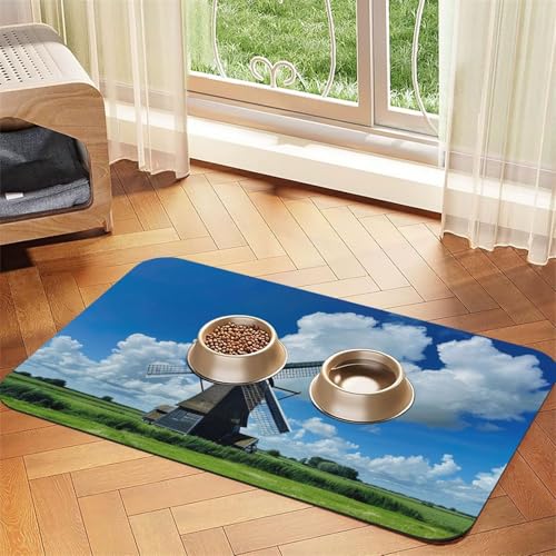 Windmühle Blau Druck Haustier Futtermatte Hundematte für Futter und Wassernapf Hunde Wasserspender Matte Hunde Zubehör Windmühle Blau Druck Haustier Futtermatte Hundematte für Futter und Wassernapf Hunde Wasserspender Matte Hunde Zubehör von DUWAA
