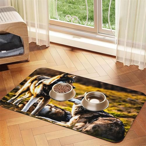 Wolfs Print Pet Feeding Mat Dog Mat for Food and Water Bowl Dogs Water Dispenser Mat Dogs Accessories von DUWAA