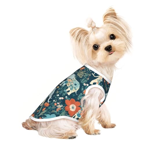 Wunderschönes Hunde-Shirt mit Wiesenmuster und floralem Elefant im Druck, Sommer, leicht, weich, atmungsaktiv, dehnbar, für Katzen und Hunde Wunderschönes Hunde-Shirt mit Wiesenmuster und floralem Elefant im Druck, Sommer, leicht, weich, atmungsaktiv, dehnbar, für Katzen und Hunde von DUWAA