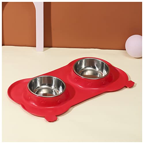 Futternapf Katze Antislip doppelte Hundeschüssel mit Silikonmatte dauerhafte Edelstahl-Wasser-Nahrungsmittel-Haustier-Fütterung Trinkschalen for Hunde Katzen Geneigter futternapf Katze (Size : Red) von DUnLap