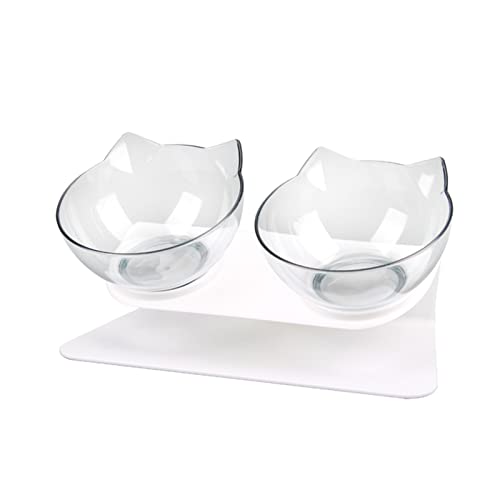 Futternapf Katze Katze Double Bowl Kätzchen Schüssel Hundeschüssel Transparent Material rutschfeste Lebensmittelschüssel mit Schutzhaut Zervix Transparente Katzenbedarf Geneigter futternapf Katze (SI von DUnLap