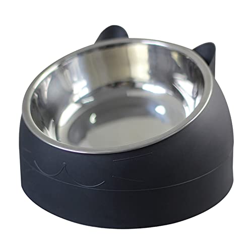 Futternapf Katze Katze Hundeschüssel 15 Grad angehoben Edelstahl rutschfeste Welpen Base Katze Lebensmittel Trinkwassereinzug Neigung Hals Pet Bowl Geneigter futternapf Katze (Color : Black, Size : von DUnLap