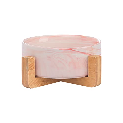 Futternapf Katze Katzen Kleine Hunde Keramische Katze Hundeschüssel Teller mit Holzständer Nein Spill Pet Food Wassereinzug Geneigter futternapf Katze (Size : Marble Pink) von DUnLap