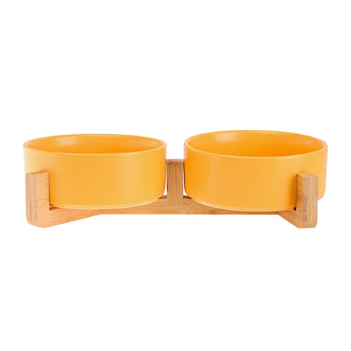 Futternapf Katze Katzen Kleine Hunde Keramische Katze Hundeschüssel Teller mit Holzständer Nein Spill Pet Food Wassereinzug Geneigter futternapf Katze (Size : Yellow-Set of 2) von DUnLap