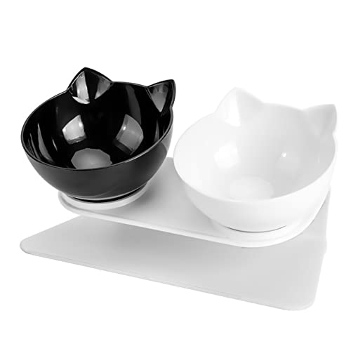 Futternapf Katze rutschfeste Cat Bowls doppelte Haustierschüsseln mit angehobenem Stand Tiernahrung und Wasserschalen for Katzen Hunde Pet Products Cat Bowl Geneigter futternapf Katze (Color : Black von DUnLap