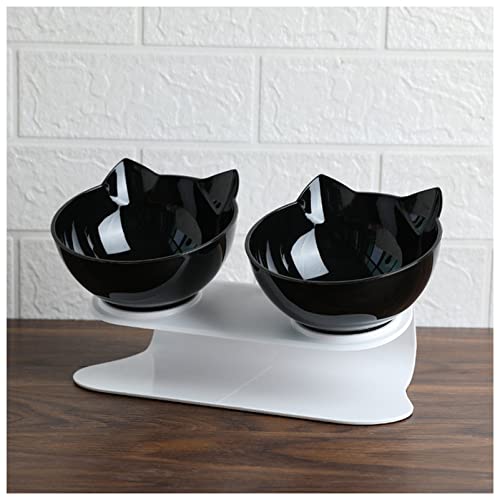 Futternapf Katze rutschfeste Katzenschalen Doppel Pet Bowls mit erhöhtem Stand Tiernahrung und Wasserschalen for Katzen Hunde Puppy Bowl Supplies Geneigter futternapf Katze (Size : Black Two) von DUnLap