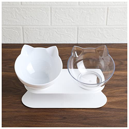 Futternapf Katze rutschfeste Katzenschalen Doppel Pet Bowls mit erhöhtem Stand Tiernahrung und Wasserschalen for Katzen Hunde Puppy Bowl Supplies Geneigter futternapf Katze (Size : White Clear) von DUnLap