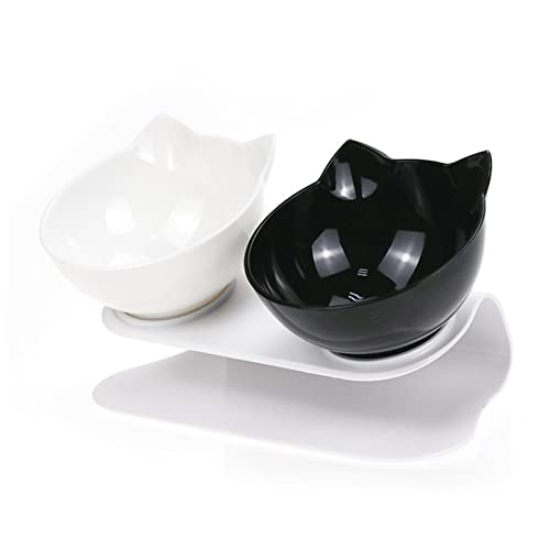 Futternapf katze Katze Double Bowl Cat Bowl Dog Bowl Transparente rutschfeste Lebensmittelschüssel mit erhöhtem Hundeförderer zum Schutz der Zervix-Wirbelsäule-Haustiervorräte Geneigter futternapf kat von DUnLap