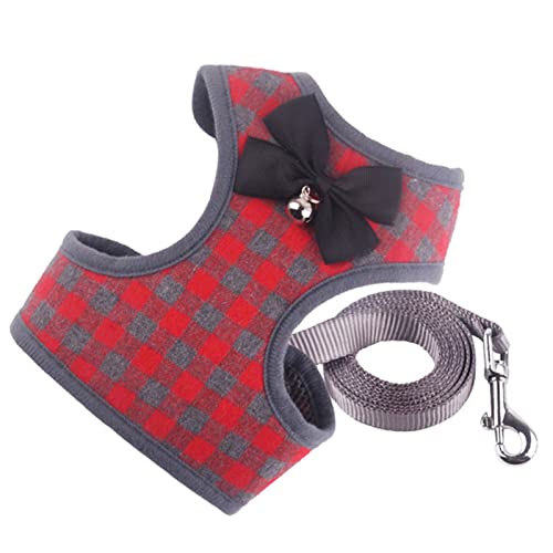 Seil Haustier Katzenbaum Kleine Hundegeschirr und Leine Mesh Gepolsterte Kein Pull-Welpe Haustiergurt Bowtie Plaid Smoking Weste Kabelbaum Leads for Katzen Haustierleine Mit (Color : Red, Size : M) von DUnLap