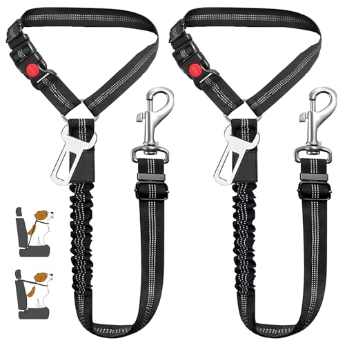 DVEDO 2-in-1-Hunde-Sicherheitsgurte für Autos, 2 Stück, Haustier-Sicherheitsgurt, Kopfstütze, Halte-Clip, verstellbarer Hunde-Autogurt mit stoßfestem, elastischem Bungee-Puffer für alle Fahrzeuge von DVEDO