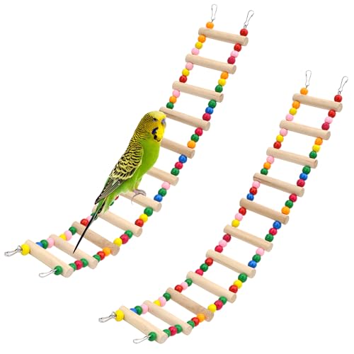 11-stufige Vogelleiterbrücke, 54 x 8 cm, rohes Holz und essbare Farbe, 2 Stück, Haustier-Hamster, Kletterleiter, Schaukelspielzeug, geeignet für kleine bis mittelgroße Vögel, Vogelkäfig-Zubehör (11 von DVHEY