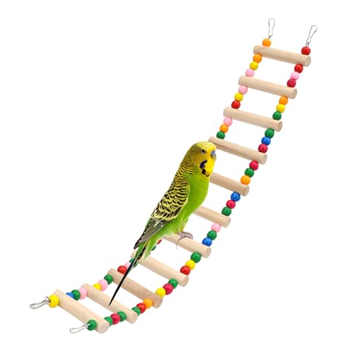 11-stufige Vogelleiterbrücke, 54 x 8 cm, rohes Holz und essbare Farbe, Haustier-Hamster, Kletterleiter, Schaukelspielzeug, geeignet für kleine bis mittelgroße Vögel, Vogelkäfig-Zubehör (11 Leitern) von DVHEY