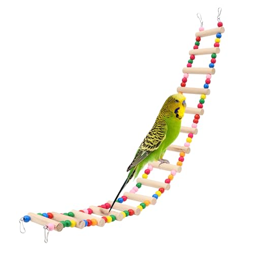 15-stufige Vogelleiterbrücke, 73 x 8 cm, rohes Holz und essbare Farbe, Haustier-Hamster, Kletterleiter, Schaukelspielzeug, geeignet für kleine bis mittelgroße Vögel, Vogelkäfig-Zubehör (15 Leitern) von DVHEY