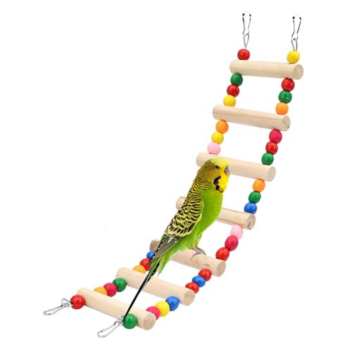 7-stufige Vogelleiterbrücke, 34 x 8,9 cm, rohes Holz und essbare Farbe, Haustier-Hamster, Kletterleiter, Schaukelspielzeug, geeignet für kleine bis mittelgroße Vögel, Vogelkäfig-Zubehör (7 Leitern) von DVHEY