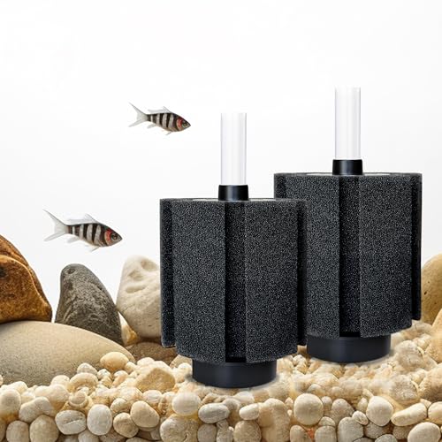 DVHEY Aquarium-Schwammfilter mit Keramik-Medien und Blasen-Diffusor, 2 Stück, ultra-leise Aquariumfilter, passend für Brut-, Betta-Garnelen-Aquarien, Größe M von DVHEY