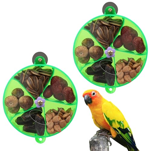 DVHEY Grüner Vogel kreatives Futtersystem, Futtermittel, rotierendes Acryl-Trainingsspielzeug für Papageien, Sittiche, Nymphensittiche, interaktives Vogelkäfig-Spielzeug, Futterstation (Grün, 2 Stück) von DVHEY