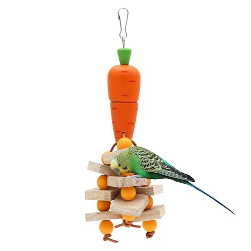 DVHEY Vogelspielzeug für Papageien, mit Holzblöcken, Perlen und buntem Ball, hängender Papageienkäfig, Kaukaskade, Beißspielzeug für kleine, mittelgroße Vögel (Karottenstil-1p) von DVHEY