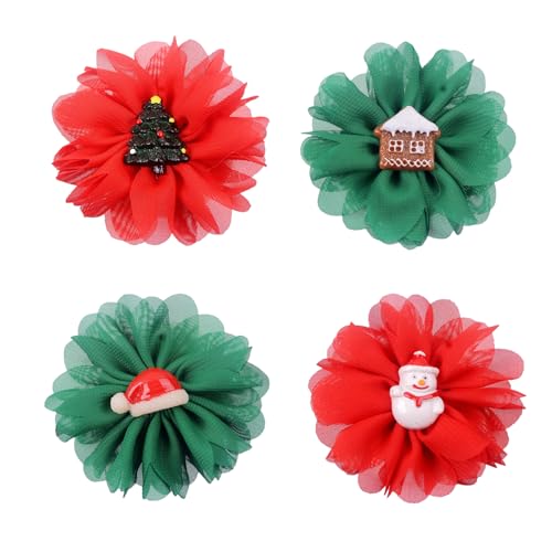 DVOFU Weihnachts-Hundehalsband, Blume, Weihnachtsbaum, Hut, Haus, Schneemann, Blumenschleifen, mehrfarbig, Pflegezubehör für Party, Urlaub, 4 Stück von DVOFU