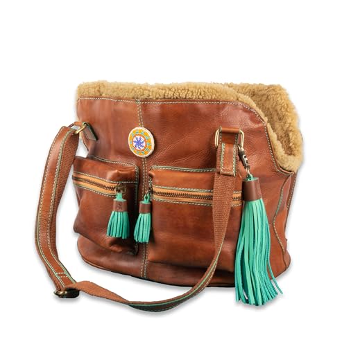 Dog with a Mission - Hundetasche | Hundetragetasche für kleine Hunde | Welpentasche | Transporttasche | Hundereisetasche | Blondie | Braun -|Leder - Einheitsgröße 32 x 20 x 27 cm von Dog with a Mission
