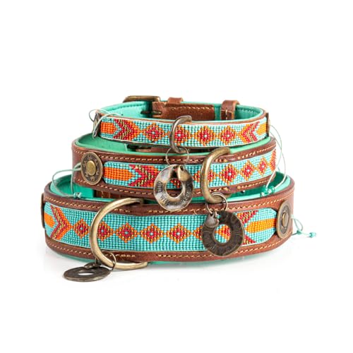 Dog with a Mission - Hundehalsband XS | Farbenfroh Türkis, Orange mit Perlen | Boho, Ethno,Ibiza, Hippie | Kleine Hunde | Handgemacht | Modisch und Bunt | Aus weichem Echtes Leder | 2cm Breit Dog with a Mission - Hundehalsband XS | Farbenfroh Türkis, Orange mit Perlen | Boho, Ethno,Ibiza, Hippie | Kleine Hunde | Handgemacht | Modisch und Bunt | Aus weichem Echtes Leder | 2cm Breit von Dog with a Mission