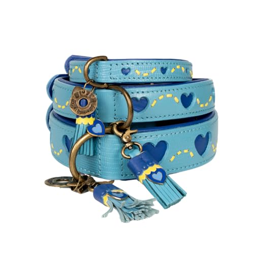 Dog with a Mission - Hundehalsband XXS | Sky | Blau mit Herzen | Boho und Hippie | Ideal für kleine Hunde | Handgemacht | Modisch und Bunt | Aus weichem Echtes Leder | 2 cm Breit Dog with a Mission - Hundehalsband XXS | Sky | Blau mit Herzen | Boho und Hippie | Ideal für kleine Hunde | Handgemacht | Modisch und Bunt | Aus weichem Echtes Leder | 2 cm Breit von Dog with a Mission