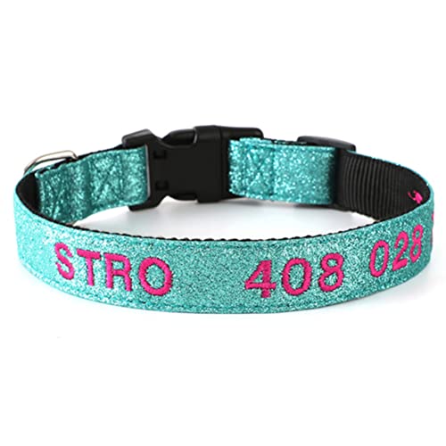 Personalisierte Hundehalsband mit Gestickten ID Pet Name Telefonnummer Verstellbares, Weich & Komfort Nylon Hunde Halsband Für Kleine MittelgroßeHunde (Blau Grün：M-19.7") von DWCVEKY