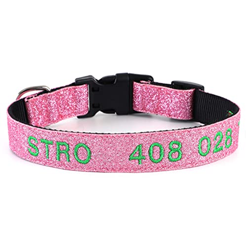 Personalisierte Hundehalsband mit Gestickten ID Pet Name Telefonnummer Verstellbares, Weich & Komfort Nylon Hunde Halsband Für Kleine MittelgroßeHunde (Rosa：L-23.7") von DWCVEKY