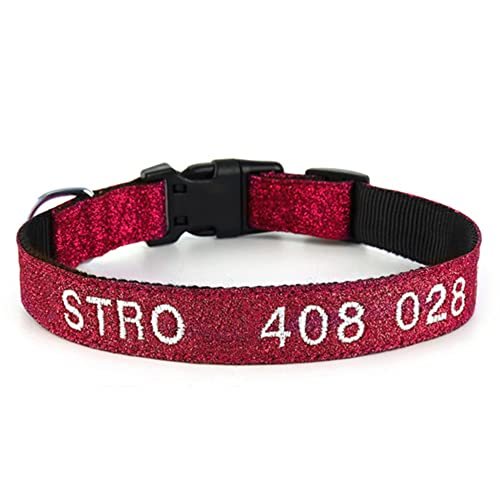 Personalisierte Hundehalsband mit Gestickten ID Pet Name Telefonnummer Verstellbares, Weich & Komfort Nylon Hunde Halsband Für Kleine MittelgroßeHunde (Rot：L-23.7") von DWCVEKY