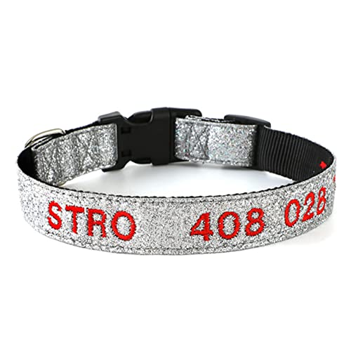 Personalisierte Hundehalsband mit Gestickten ID Pet Name Telefonnummer Verstellbares, Weich & Komfort Nylon Hunde Halsband Für Kleine MittelgroßeHunde (Silber Weiss：L-23.7") von DWCVEKY