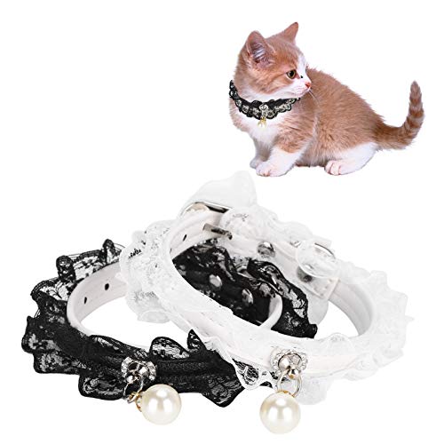 2-teiliges Haustierhalsband-Set aus Spitze für kleine Katzen und Hunde, perfekt für Hochzeiten und Festivals, Schwarz/Weiß von DWENGWUN