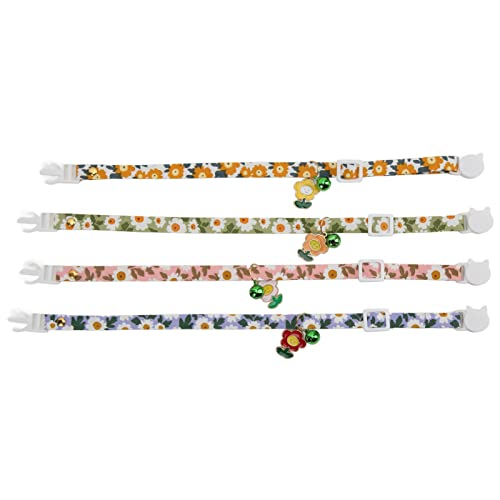 4-teilige verstellbare Sonnenblumen-Katzenhalsbänder mit Glöckchen, niedlich Bedruckte Halsbänder für Katzen, kleine Hunde und Haustiere von DWENGWUN