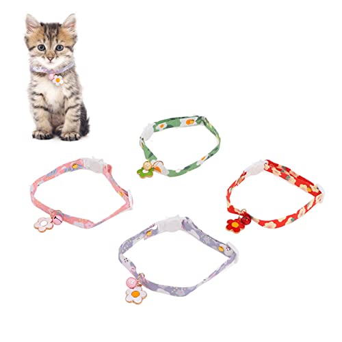 DWENGWUN 4 Stück Polyester-Katzenhalsbänder mit Glöckchen für Sicherheit und Stil | Ideal für kleine Katzen und Hunde von DWENGWUN