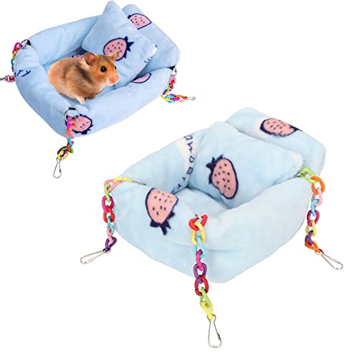 DWENGWUN Hamster hängendes warmes Bett | Plüsch-Hängematte mit Erdbeermuster und weichem Kissen für kleine Tiere | Gemütliche und komfortable Nester für Hamster, Igel, Eichhörnchen und (L) von DWENGWUN