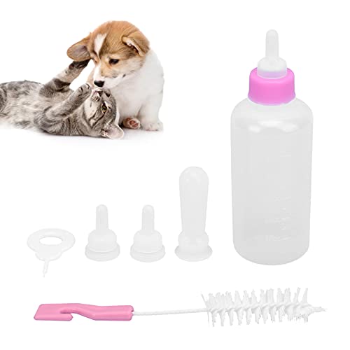 DWENGWUN Haustier-Futterflasche, austauschbarer Silikon-Nippel für Neugeborene, Kätzchen, Welpen, Kaninchen, Kleintiere (Pink) von DWENGWUN