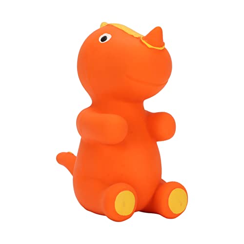 DWENGWUN Quietschendes Dinosaurier-Hundespielzeug, niedlicher Cartoon, schmackhaftes, bissfestes, interaktives Latextier (Orangefarbener Ceratopsianer) von DWENGWUN