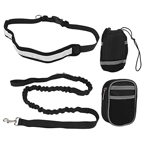 Hundetrainings-Hüfttaschen-Leine, reflektierende, elastische, freihändige Hundeleine zum Laufen, Wandern, mit Abnehmbarer Tasche (Black) von DWENGWUN