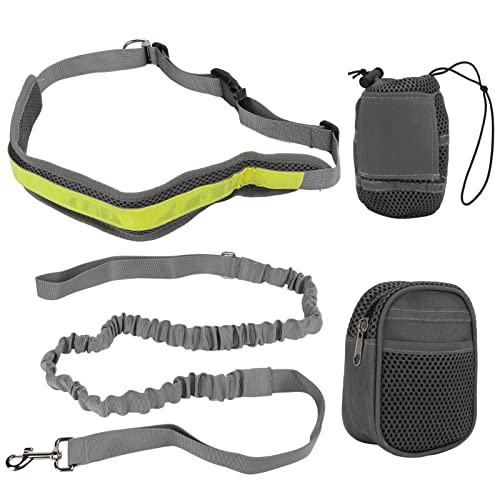Hundetrainings-Hüfttaschen-Leine, reflektierende, elastische, freihändige Hundeleine zum Laufen, Wandern, mit Abnehmbarer Tasche (Grey) von DWENGWUN