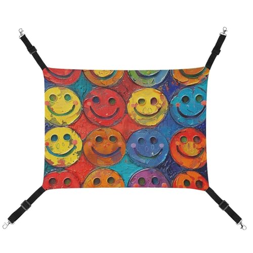 DWTJKMS Bunte Katzenhängematte mit Smiley-Gesicht, weich, verstellbar, für alle Jahreszeiten, für Katzen, Frettchen, Welpen, Kaninchen, Kleintiere (klassisch) von DWTJKMS