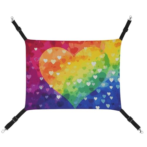 DWTJKMS Bunte Regenbogen-Liebe-Herz-Katzen-Hängematte, weich, verstellbar, Haustier-Hängematte, für alle Jahreszeiten, für Katzen, Frettchen, Welpen, Kaninchen, Kleintiere (klassisch) von DWTJKMS