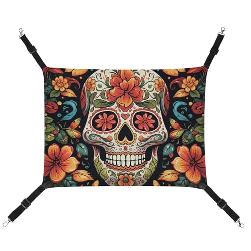 DWTJKMS Bunte Zucker-Totenkopf-Katzen-Hängematte, weich, verstellbar, Haustier-Hängematte, ganzjährig, für Katzen, Frettchen, Welpen, Kaninchen, Kleintiere (klassisch) von DWTJKMS
