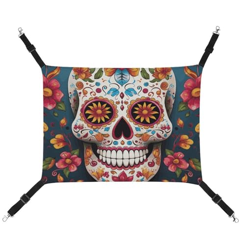 DWTJKMS Bunte Zucker-Totenkopf-Katzen-Hängematte, weich, verstellbar, Haustier-Hängematte, ganzjährig, für Katzen, Frettchen, Welpen, Kaninchen, Kleintiere (klassisch) von DWTJKMS
