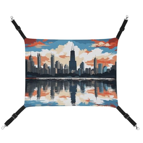 DWTJKMS Chicago Skyline Katzenhängematte, weiche Schlafhängematten, verstellbare Haustierhängematte für alle Jahreszeiten, für Katzen, Frettchen, Welpen, Kaninchen, Kleintiere (klassisch) von DWTJKMS