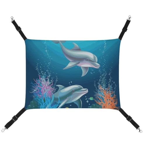 DWTJKMS Delphin und Fisch Katzenhängematte weiche Schlafhängematten, verstellbare Haustierhängematte für alle Jahreszeiten, für Katzen, Frettchen, Welpen, Kaninchen, Kleintiere (klassisch) von DWTJKMS